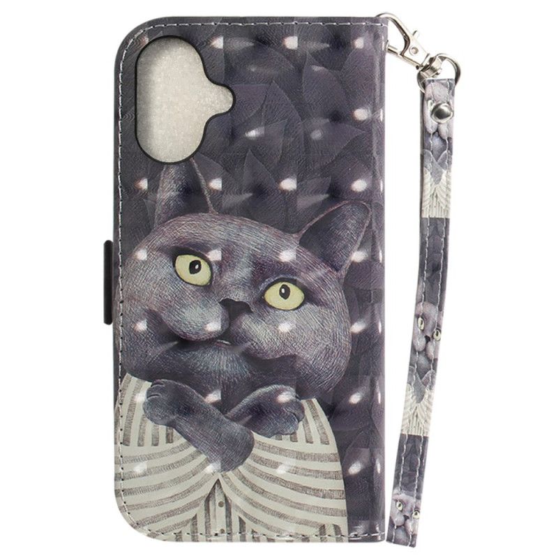 Housse iPhone 16 Plus Chat Gris à Lanière