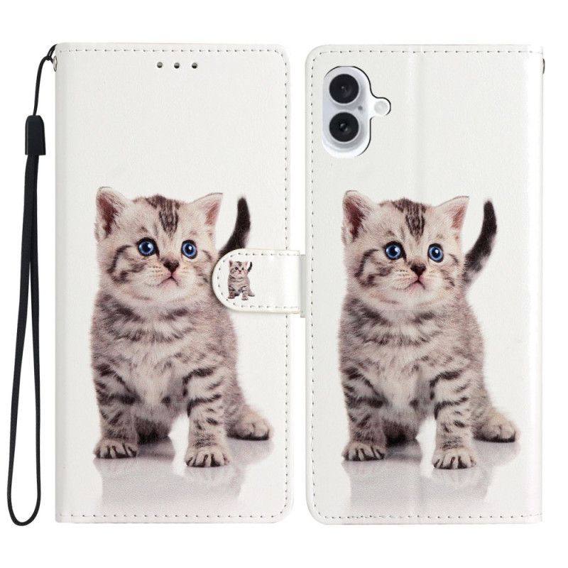 Housse iPhone 16 Plus Chaton à Lanière