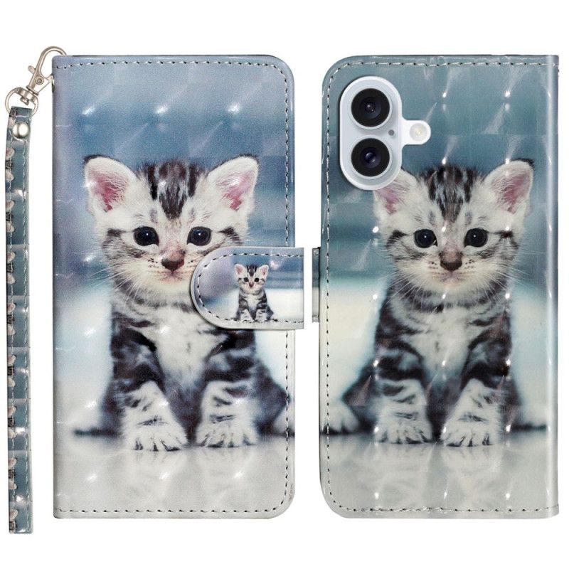 Housse iPhone 16 Plus Chaton à Lanière