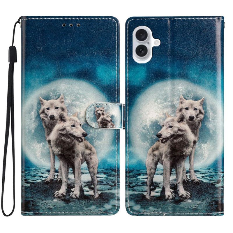 Housse iPhone 16 Plus Couple dLoups à Lanière