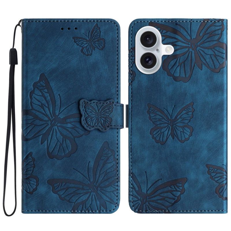 Housse iPhone 16 Plus Empreinte Papillons à Lanière