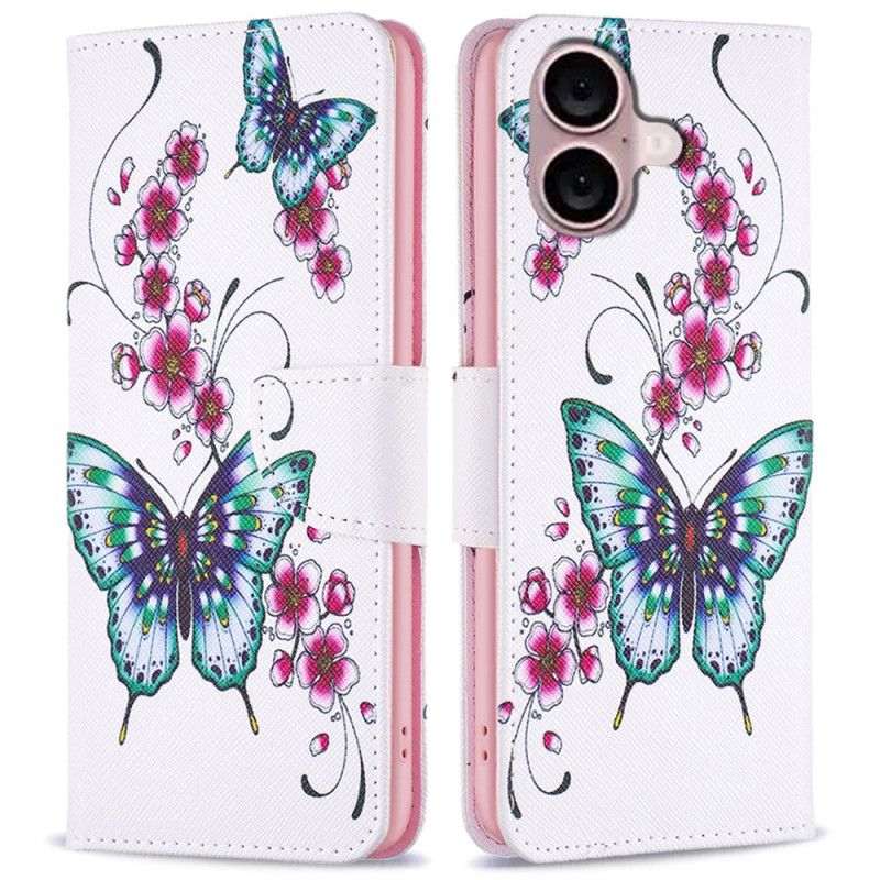 Housse iPhone 16 Plus Fleurs et Papillons