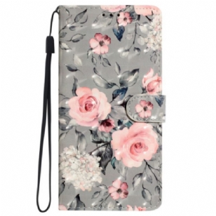 Housse iPhone 16 Plus Fleurs Roses à Lanière