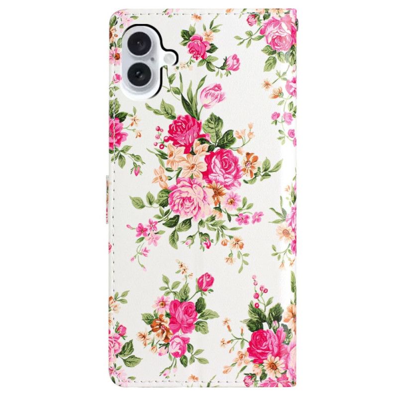 Housse iPhone 16 Plus Fleurs Rouges à Lanière