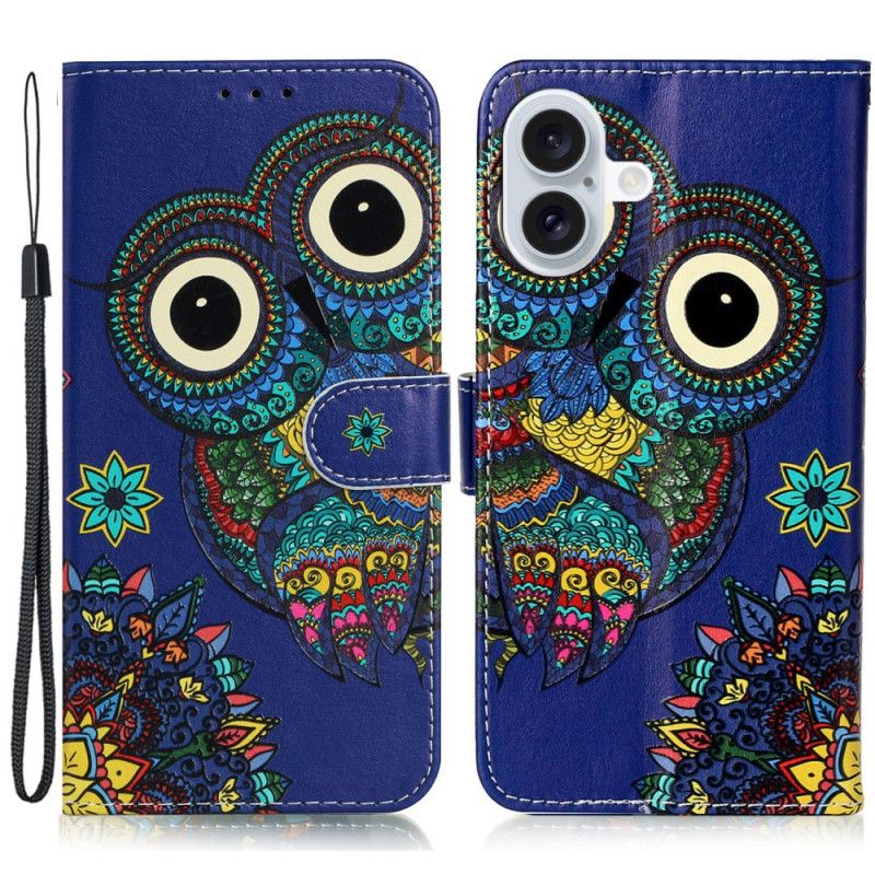 Housse iPhone 16 Plus Hibou Bleu à Lanière