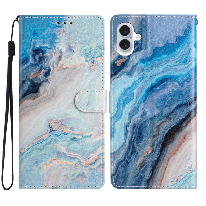 Housse iPhone 16 Plus Marbre Bleu à Lanière