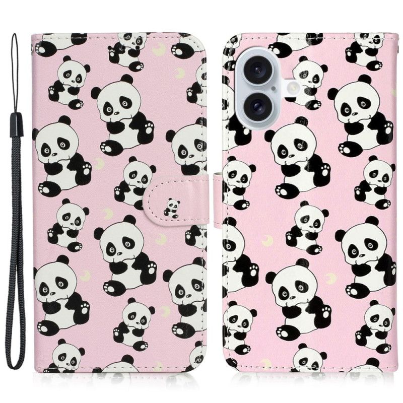 Housse iPhone 16 Plus Pandas à Lanière