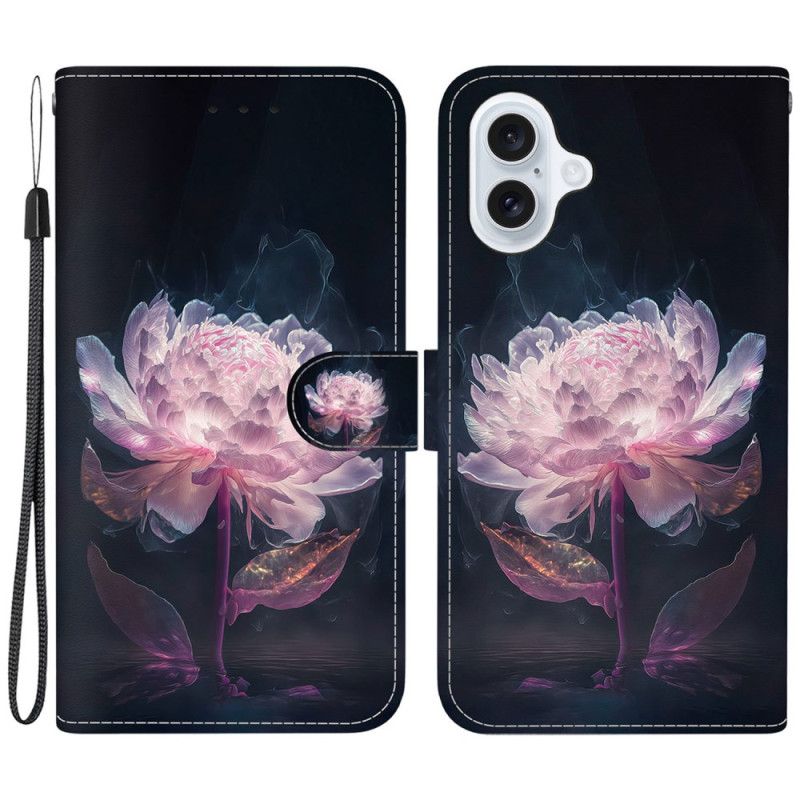 Housse iPhone 16 Plus Pivoine Pourpre à Lanière