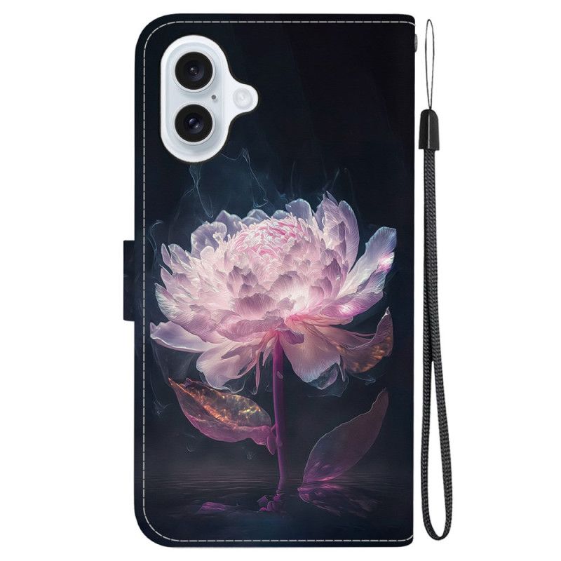 Housse iPhone 16 Plus Pivoine Pourpre à Lanière