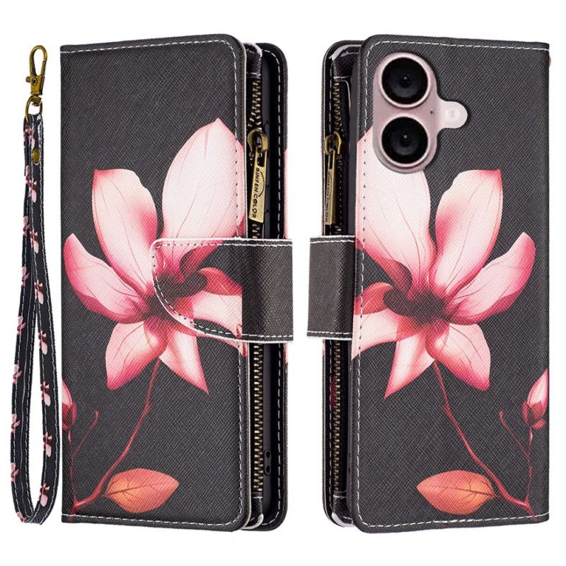 Housse iPhone 16 Plus Portefeuille Lotus à Lanière