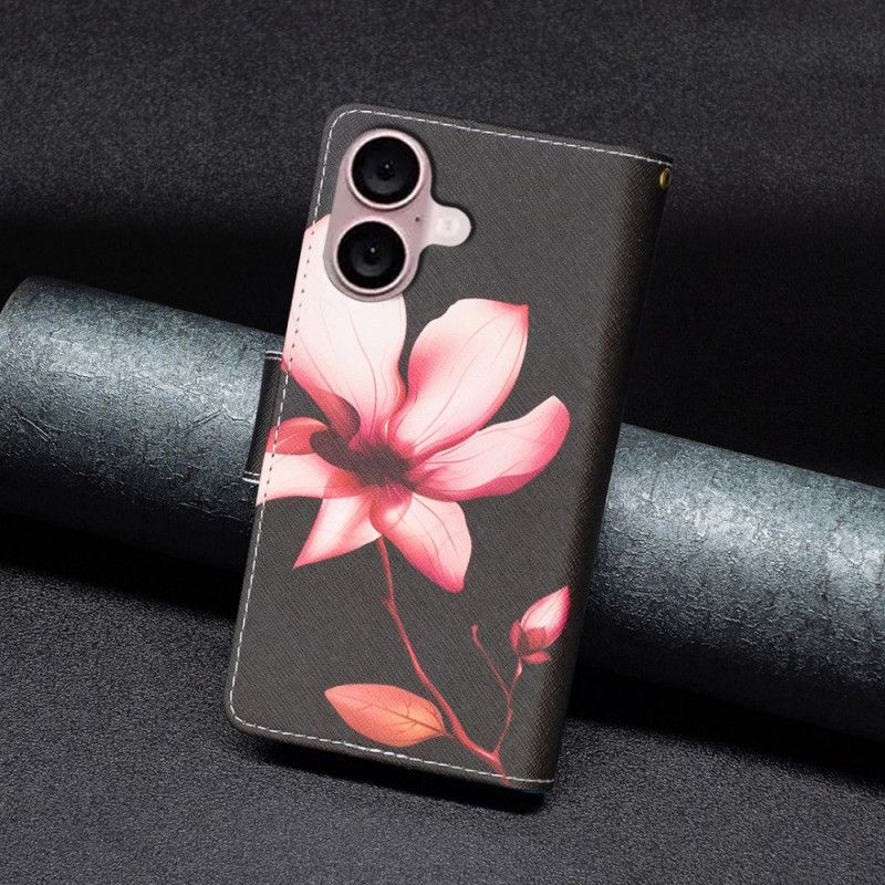 Housse iPhone 16 Plus Portefeuille Lotus à Lanière