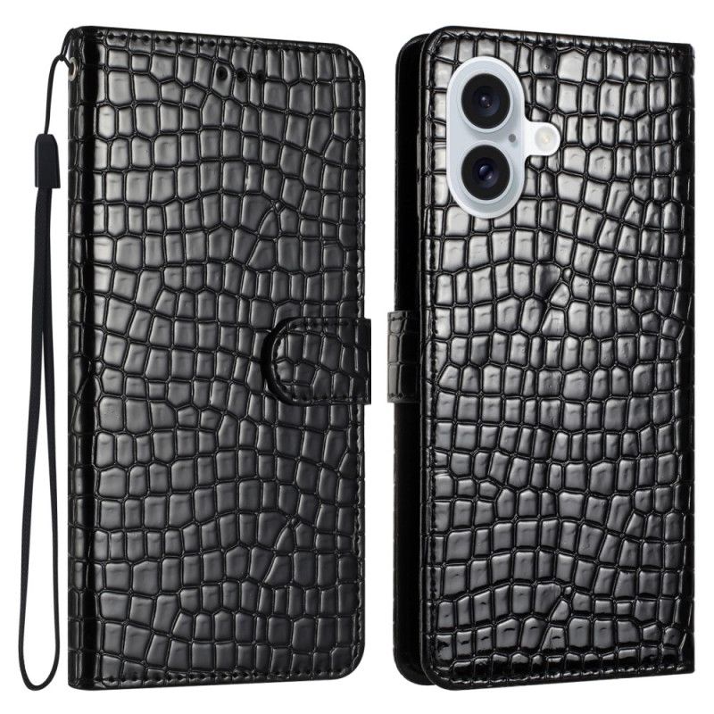 Housse iPhone 16 Plus Style Crocodile à Lanière