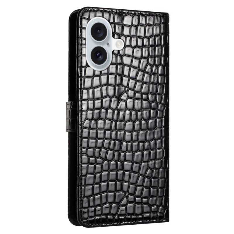 Housse iPhone 16 Plus Style Crocodile à Lanière