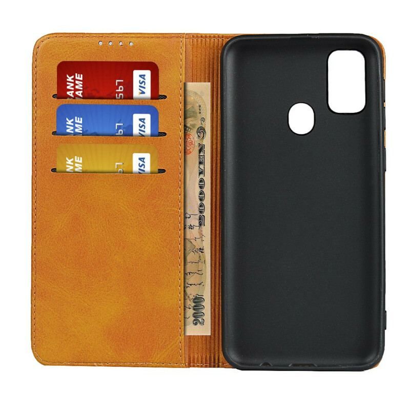 Flip Cover Samsung Galaxy M21 Cuir Fendu Élégance