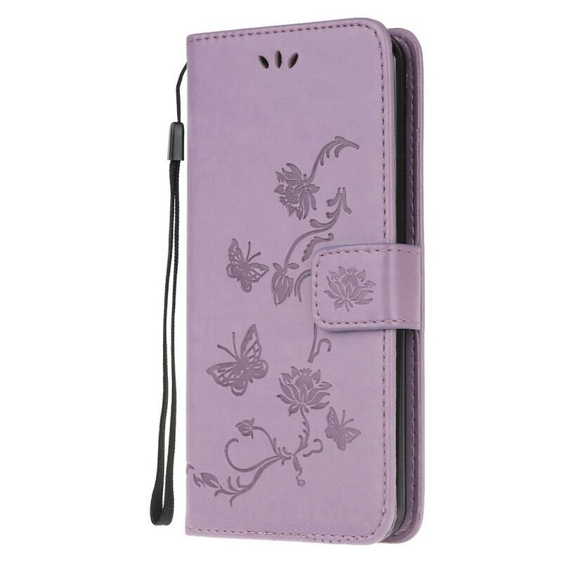 Housse Samsung Galaxy M21 Papillons Et Fleurs À Lanière