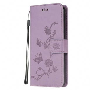 Housse Samsung Galaxy M21 Papillons Et Fleurs À Lanière