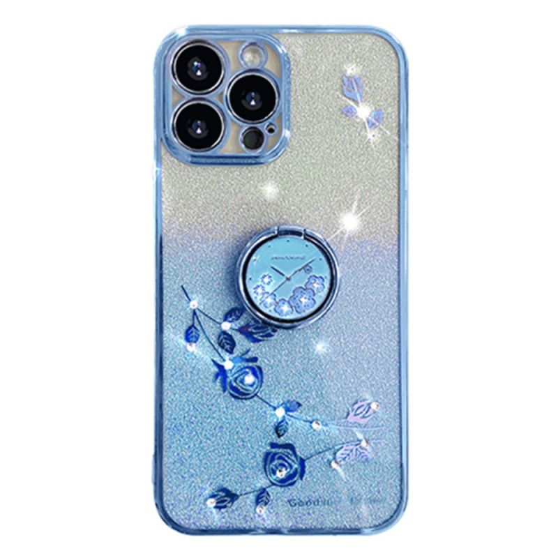 Coque iPhone 16 Pro Anneau-Support Fleurs et Strass KADEM