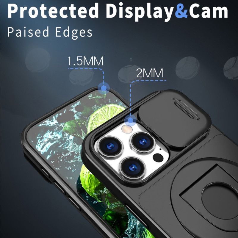 Coque iPhone 16 Pro Anneau-Support Magnétique et Protecteur Coulissant pour Objectif