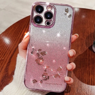 Coque iPhone 16 Pro Fleurs et Strass KADEM