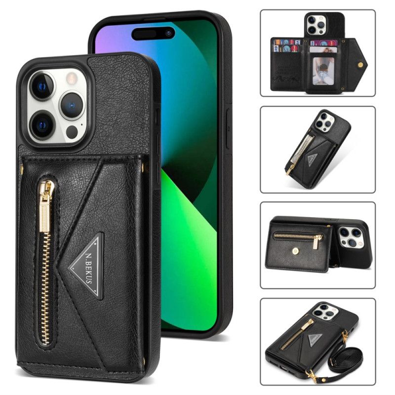 Coque iPhone 16 Pro Portefeuille et Bandoulière N.BEKUS