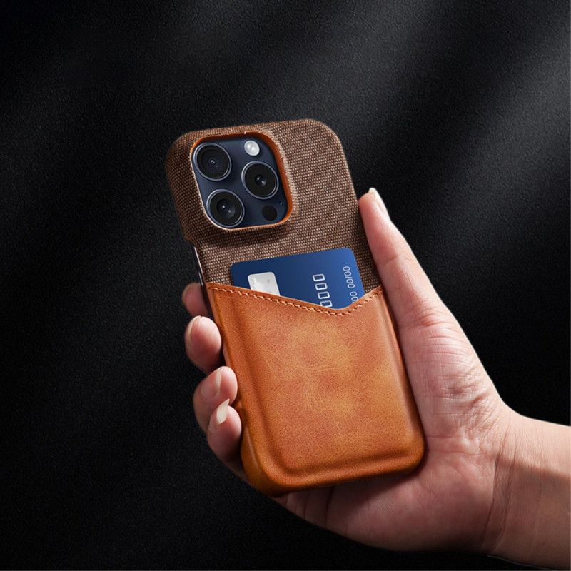 Coque iPhone 16 Pro Simili Cuir et Tissu Porte-Carte