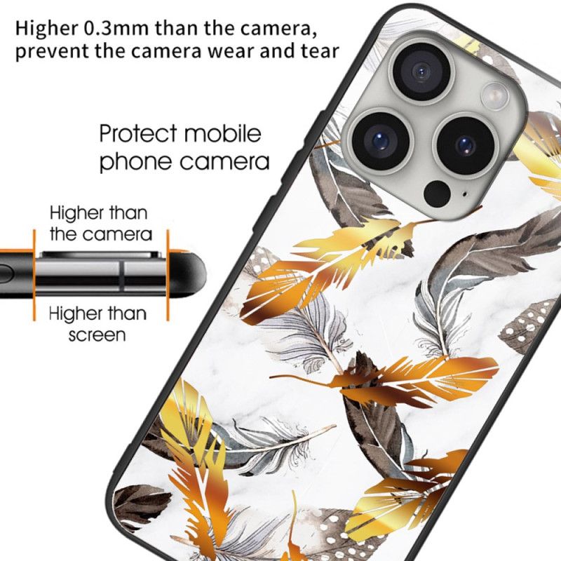 Coque iPhone 16 Pro Verre Trempé Feuilles Dorées