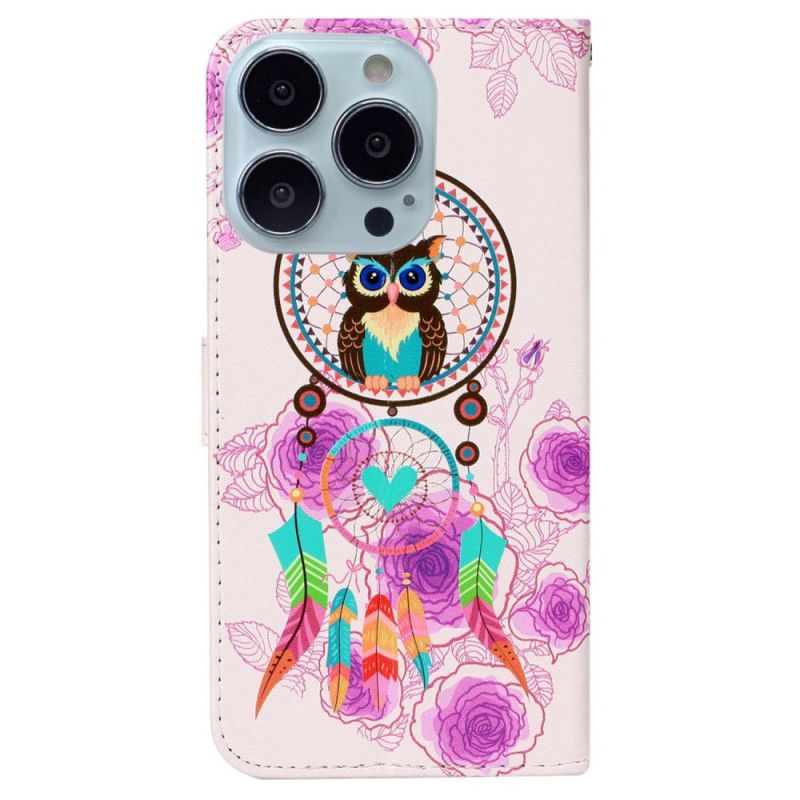 Housse iPhone 16 Pro Attrape Rêves Hibou à Lanière