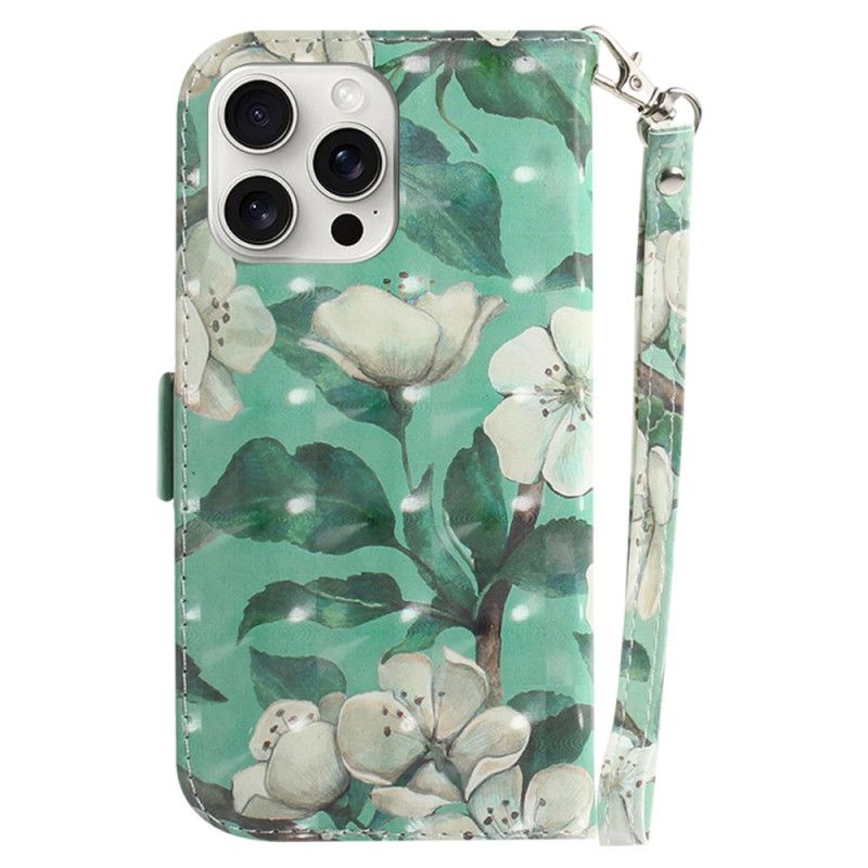 Housse iPhone 16 Pro Fleurs Aquarelle à Lanière