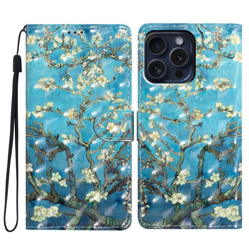 Housse iPhone 16 Pro Fleurs Art à Lanière