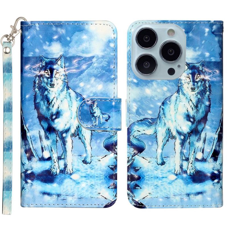 Housse iPhone 16 Pro Loup des Neiges à Lanière