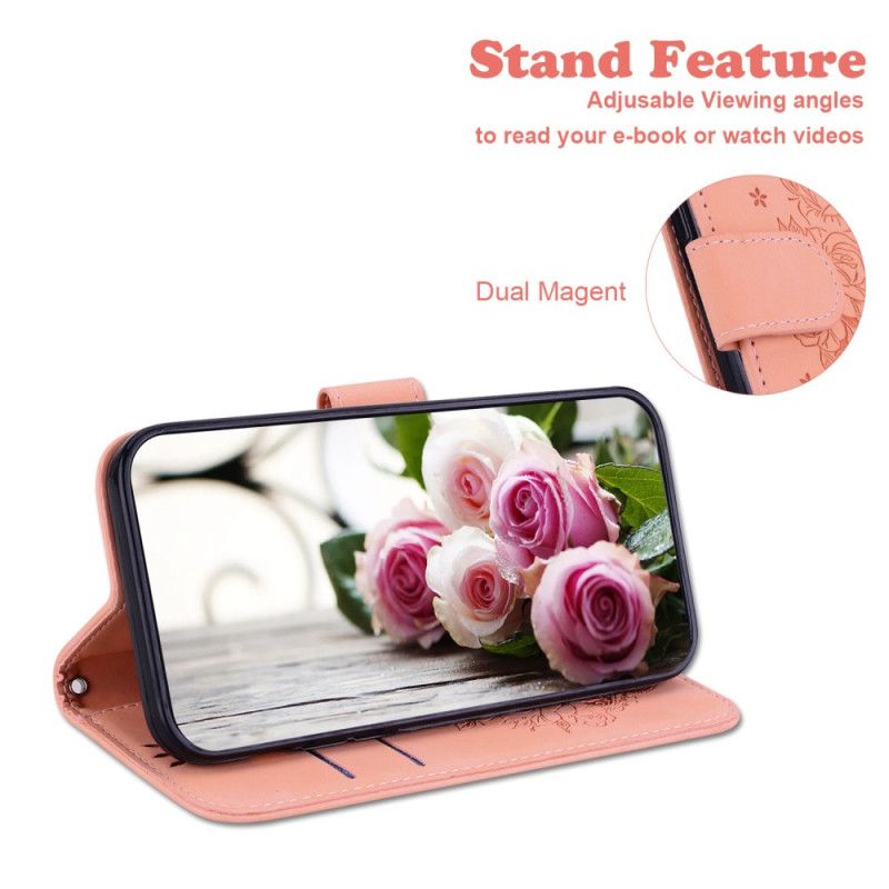 Housse iPhone 16 Pro Motif Roses à Lanière