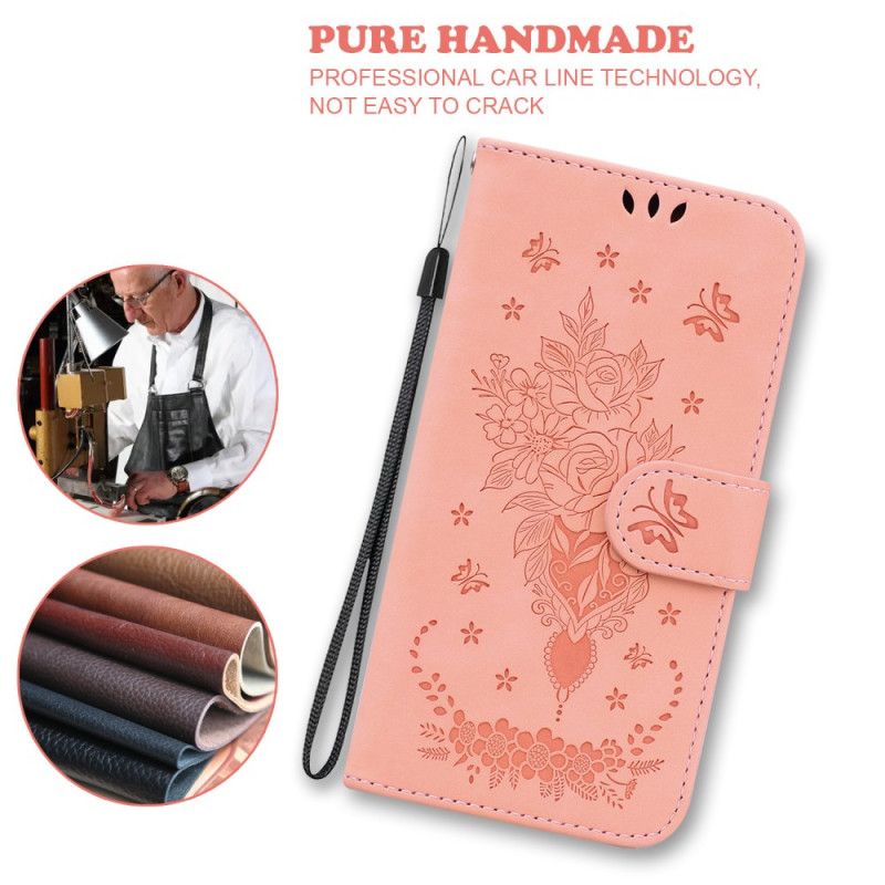 Housse iPhone 16 Pro Motif Roses à Lanière