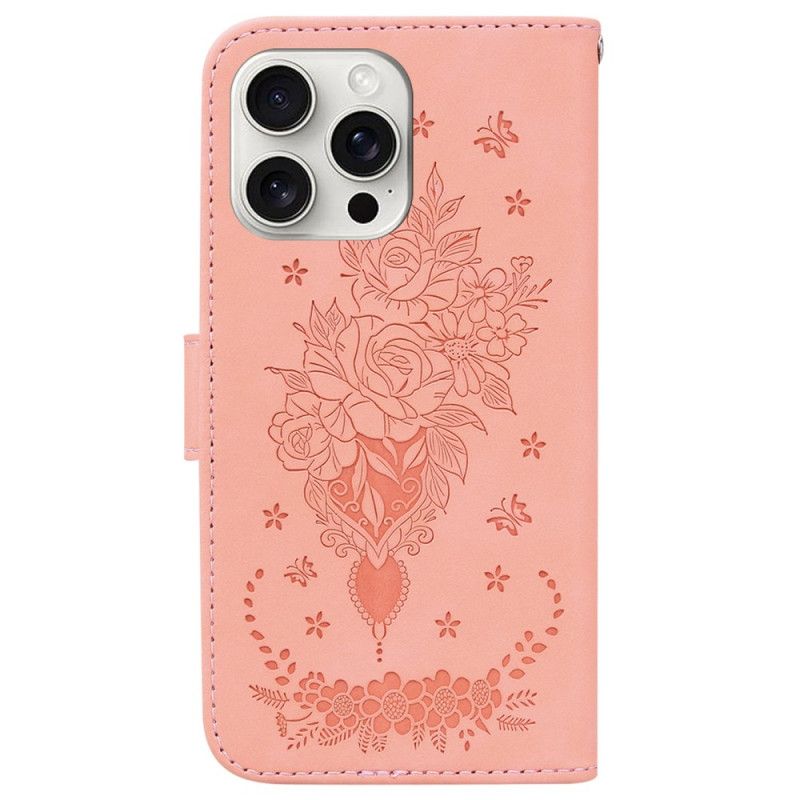 Housse iPhone 16 Pro Motif Roses à Lanière