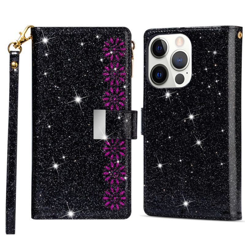 Housse iPhone 16 Pro Paillettes Fermoir Argenté