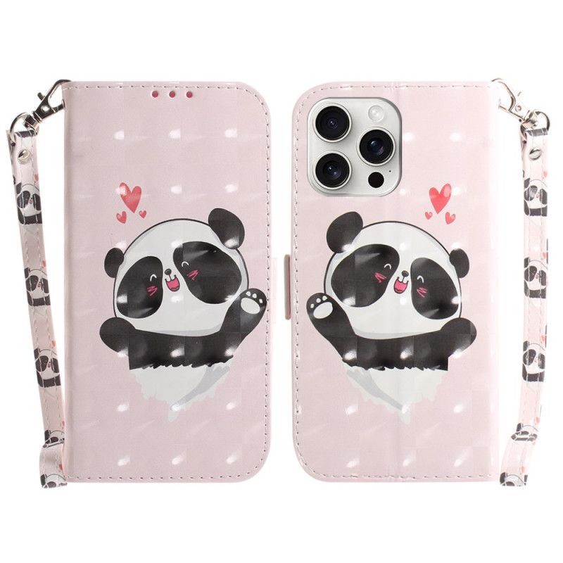 Housse iPhone 16 Pro Panda Love à Lanière