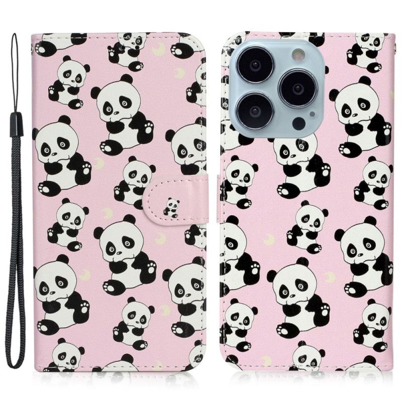 Housse iPhone 16 Pro Petits Pandas à Lanière