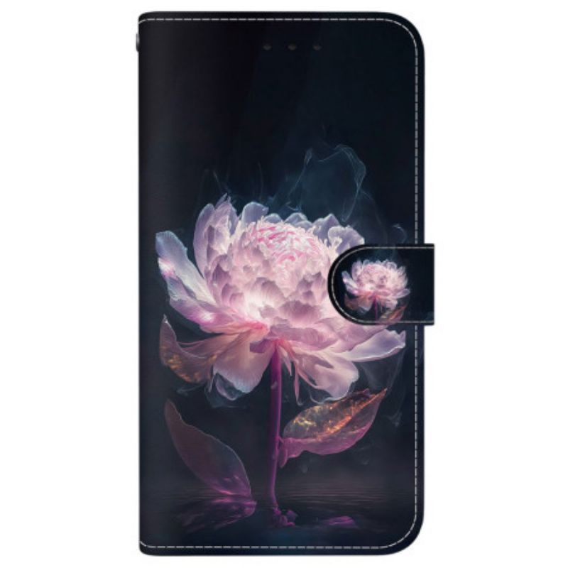 Housse iPhone 16 Pro Pivoine Pourpre à Lanière