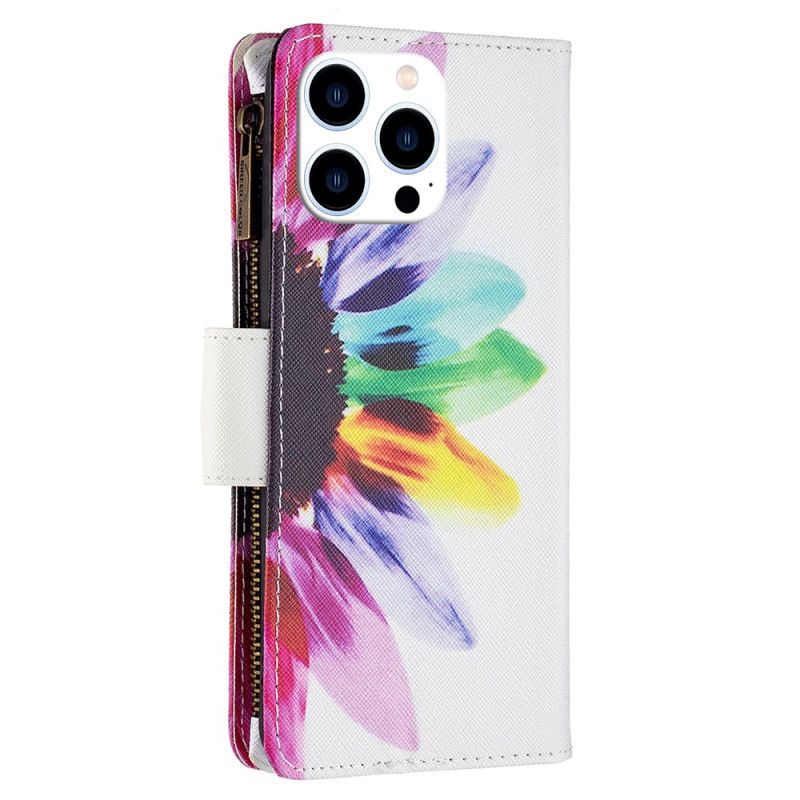 Housse iPhone 16 Pro Portefeuille Fleur Aquarelle