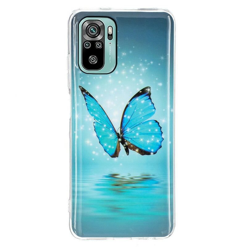 Coque Xiaomi Redmi Note 10/10S/Poco M5s Papillon Bleu Fluorescente