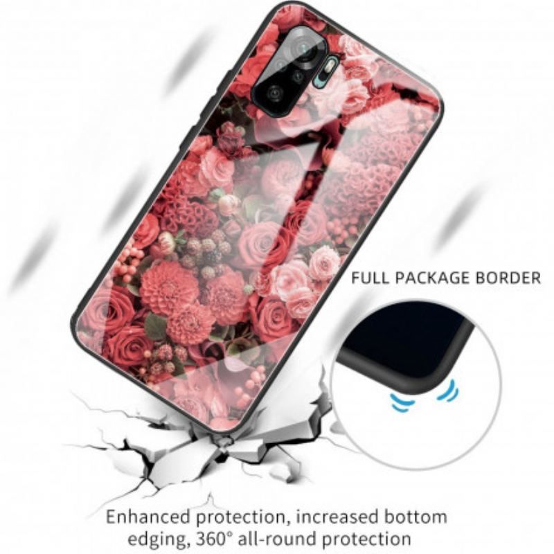 Coque Xiaomi Redmi Note 10/10S/Poco M5s Verre trempé Fleurs Roses