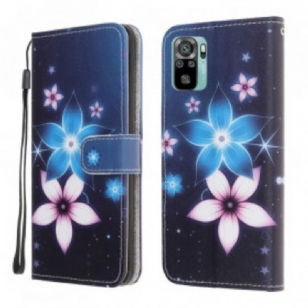 Housse Xiaomi Redmi Note 10/10S/Poco M5s Fleurs Lunaires à Lanière