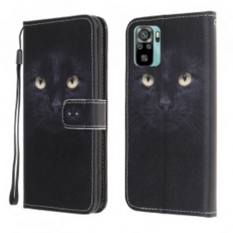 Housse Xiaomi Redmi Note 10/10S/ Poco M5s Yeux de Chat Noir à Lanière