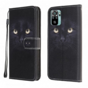 Housse Xiaomi Redmi Note 10/10S/ Poco M5s Yeux de Chat Noir à Lanière