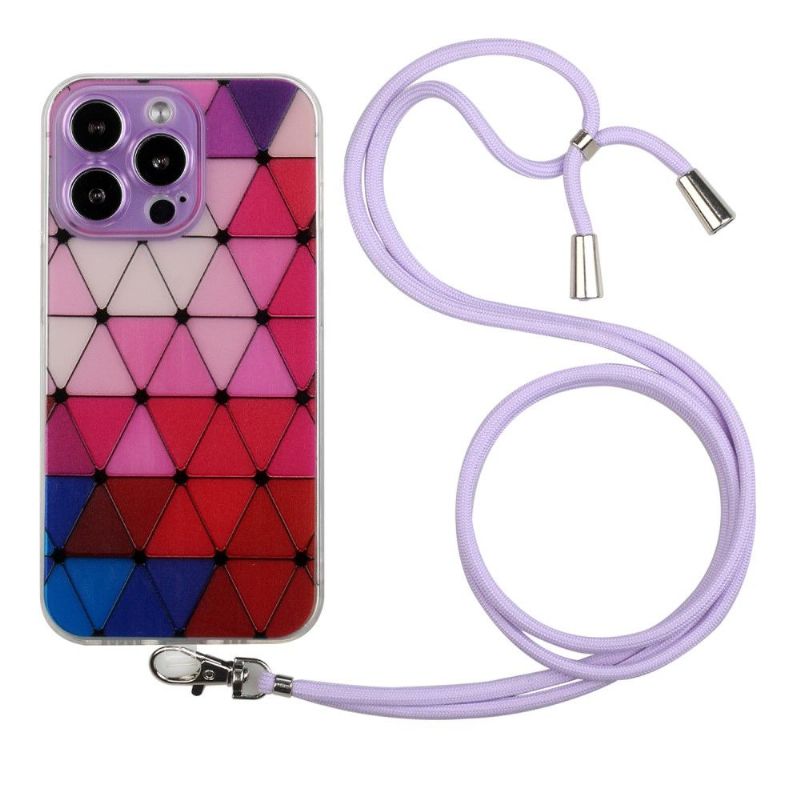 Coque iPhone 13 Pro MONA Rhombus à cordon