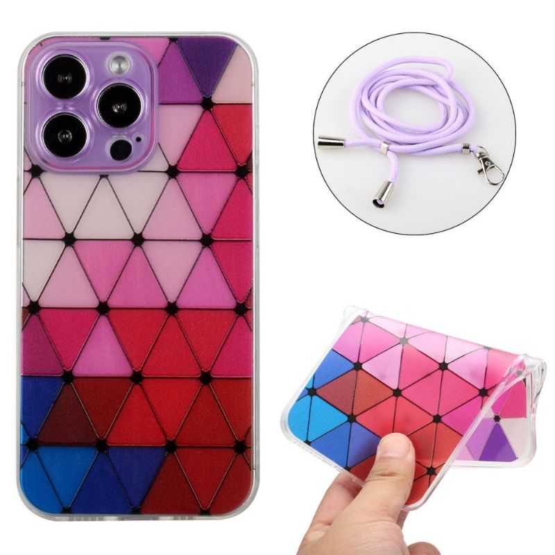 Coque iPhone 13 Pro MONA Rhombus à cordon