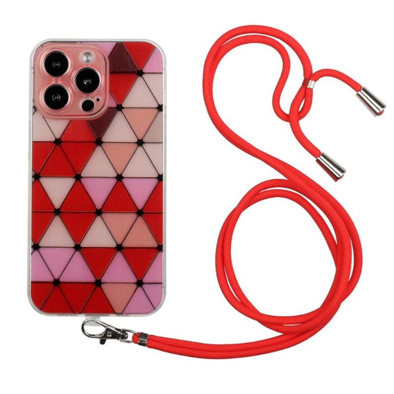 Coque iPhone 13 Pro MONA Rhombus à cordon