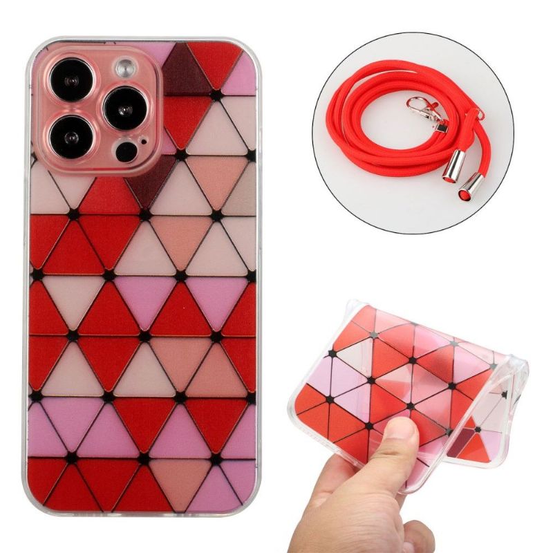 Coque iPhone 13 Pro MONA Rhombus à cordon