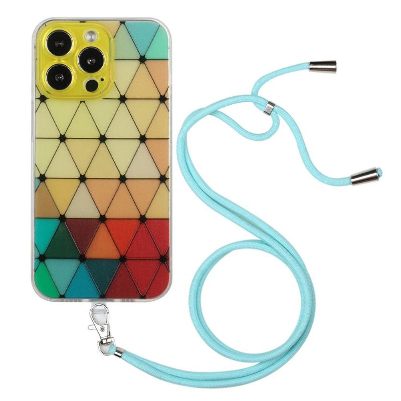 Coque iPhone 13 Pro MONA Rhombus à cordon