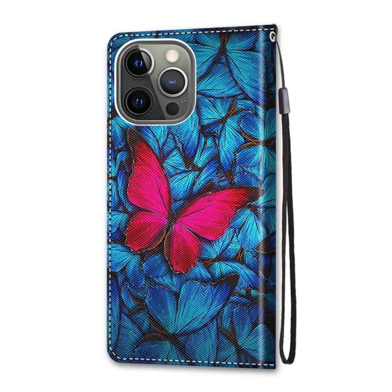 Housse iPhone 13 Pro Papillons bleus et rose