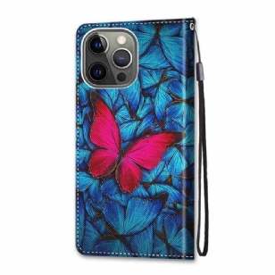 Housse iPhone 13 Pro Papillons bleus et rose